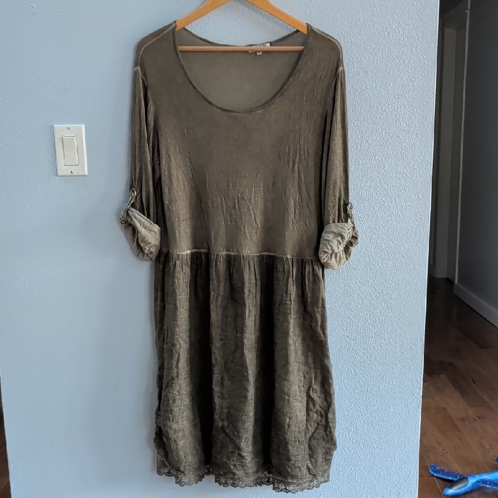 La Fille Du Couturier Olive Green Dress with Lace Hem Laganlook Bohemian